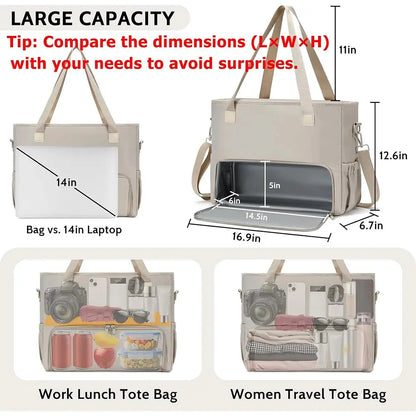 2 in 1 Lunch Tote Bag for Women with 15.6" Laptop Compartment Handbag Work Business lunch Insulated Shoulder Bag Thermal Bag ﻿ Zenn Organics Inc