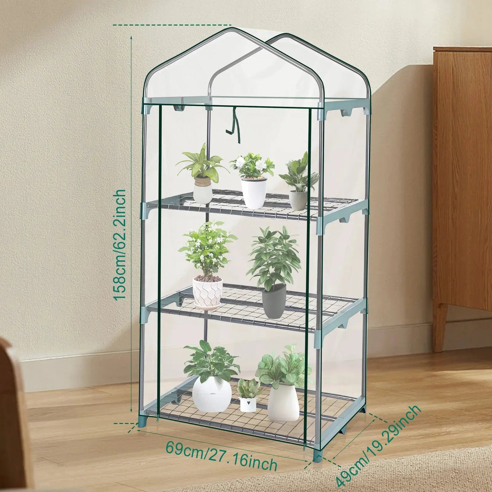 Garden Greenhouse 4 Tier Walk-in Green House Transparent Cover with Doors & Windows Small Waterproof Frost Without Iron Frame Zenn Organics Inc