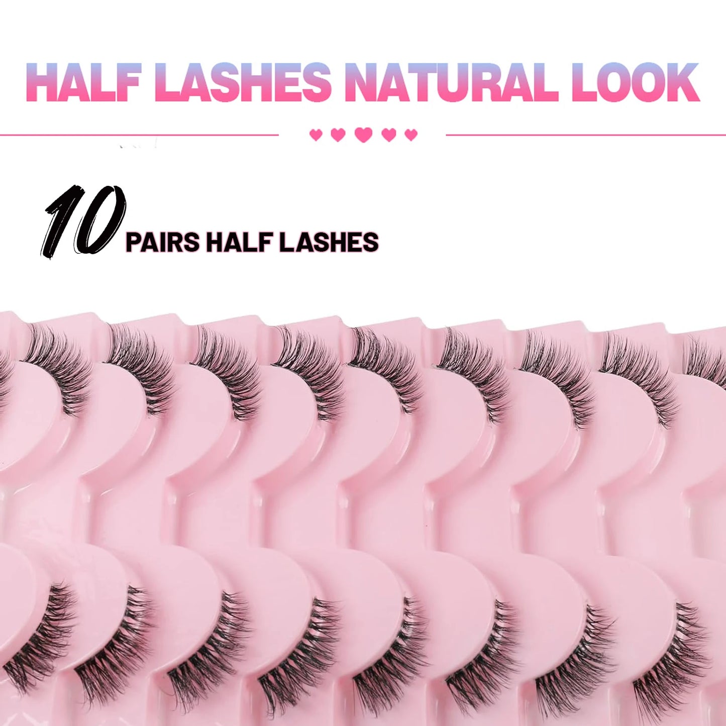 Half eyelashes, natural appearance 10 pairs of thick cat eyelashes 10mm Wispy eyelashes with short false eyelashes 3D04-10F Zenn Organics Inc