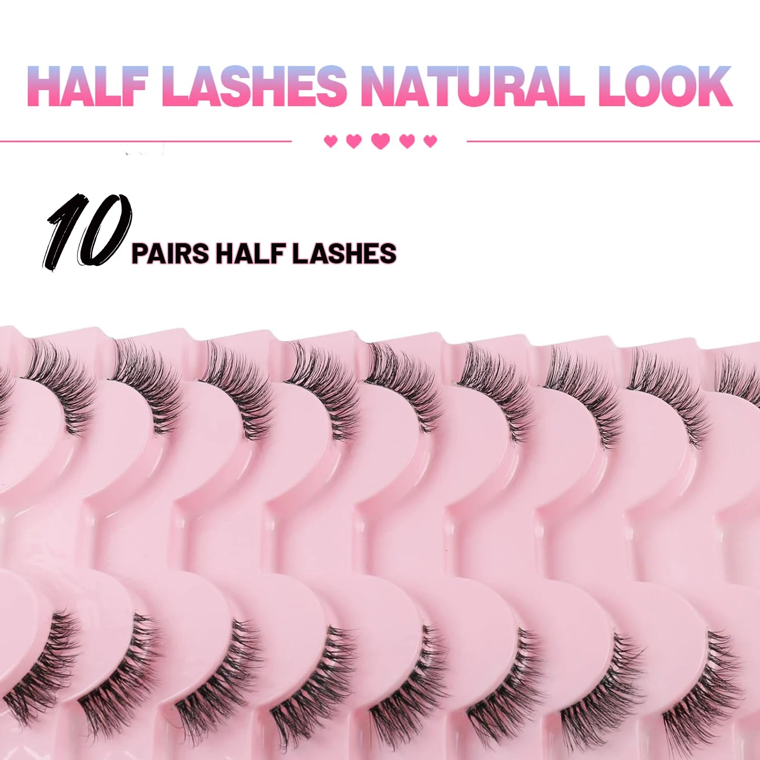 Half eyelashes, natural appearance 10 pairs of thick cat eyelashes 10mm Wispy eyelashes with short false eyelashes 3D04-10F Zenn Organics Inc