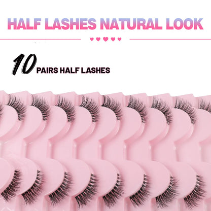 Half eyelashes, natural appearance 10 pairs of thick cat eyelashes 10mm Wispy eyelashes with short false eyelashes 3D04-10F Zenn Organics Inc