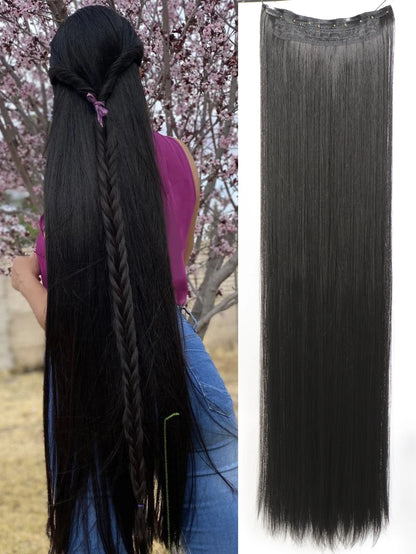 Synthetic 5 Clip In Hair Extensions Long Straight Hairstyle Hairpiece Black Brown Blonde 80CM Natural Fake Hair For Women Zenn Organics Inc