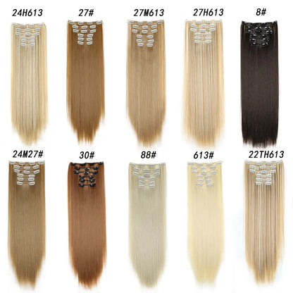 Synthetic Clips in Hair Extensions Long Straight Hairstyle Blonde Black Hairpieces Heat Resistant False Hair Daily Use Zenn Organics Inc