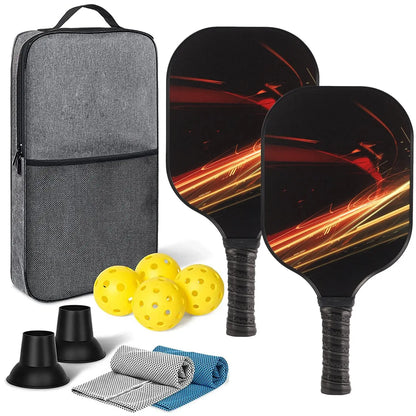 Set of USAPA approved Zenn Organics graphite pickleball paddles with beach tennis racquets for outdoor pickleball and beach tennis play.