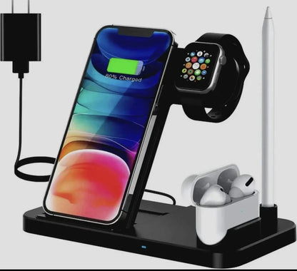 Zenn Organics Inc 4-in-1 wireless charging station with stand for smartphones, smartwatch, and wireless earbuds, sleek and modern design