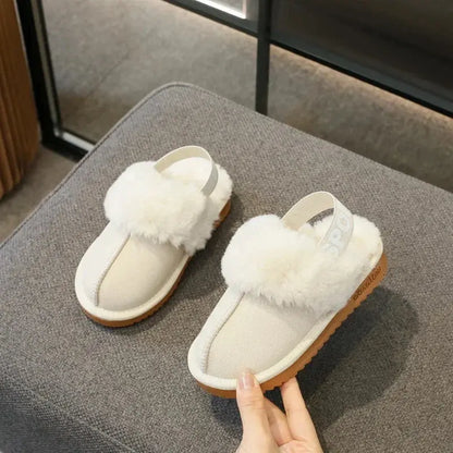 Children Toes Wrapped Plush Slippers Kids Classic Slippers Winter Anti Slip Thick Soled Girls Fur Cotton Shoes Britain Style Zenn Organics Inc