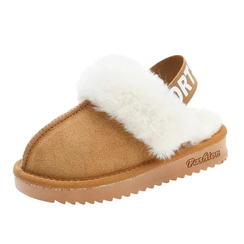 Children Toes Wrapped Plush Slippers Kids Classic Slippers Winter Anti Slip Thick Soled Girls Fur Cotton Shoes Britain Style Zenn Organics Inc