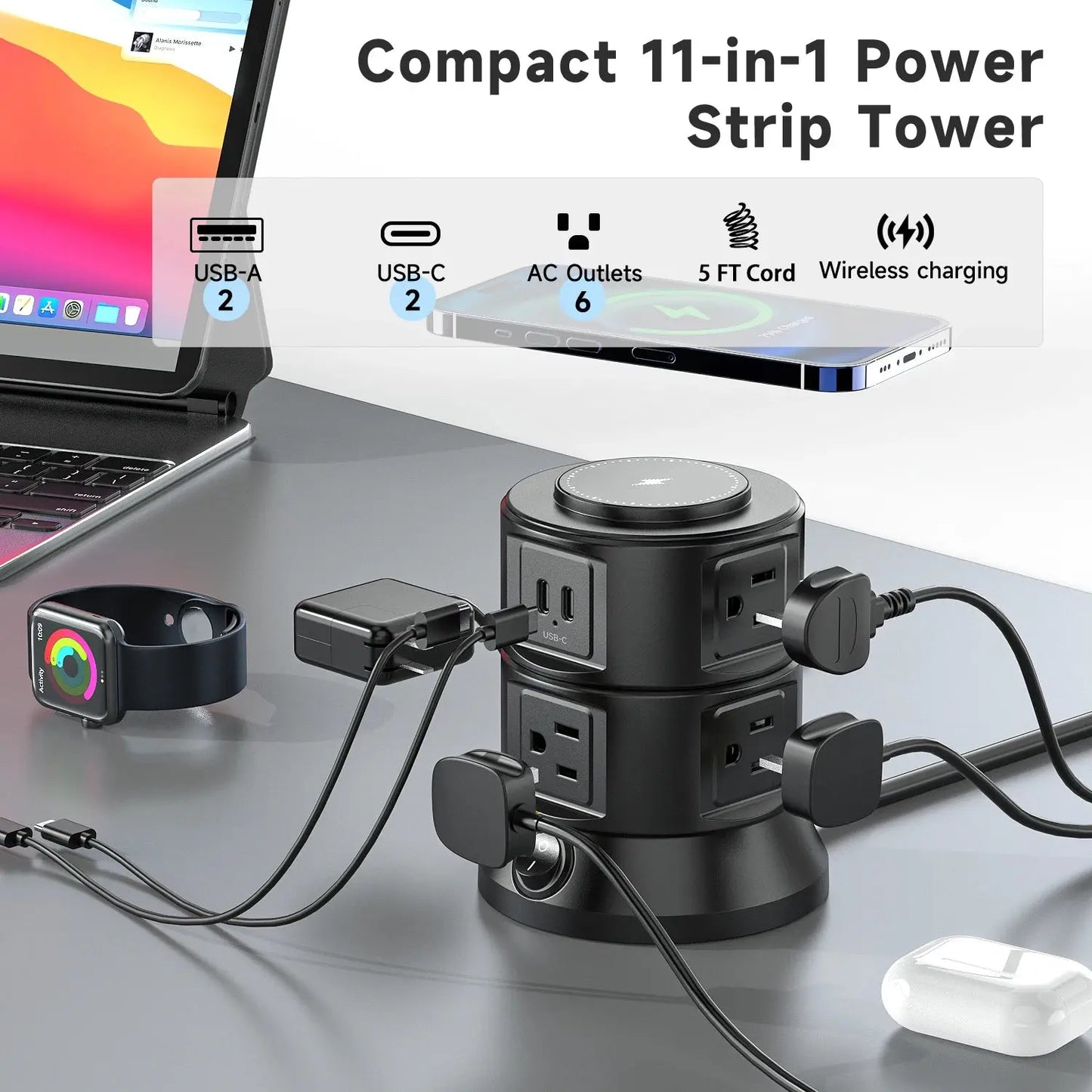 US Stock ETL Power Strip Surge Protector Outlet Extender withOutlets 4 USTowerB   6 Power Strip Flat Plug for Home/Office/School Zenn Organics Inc