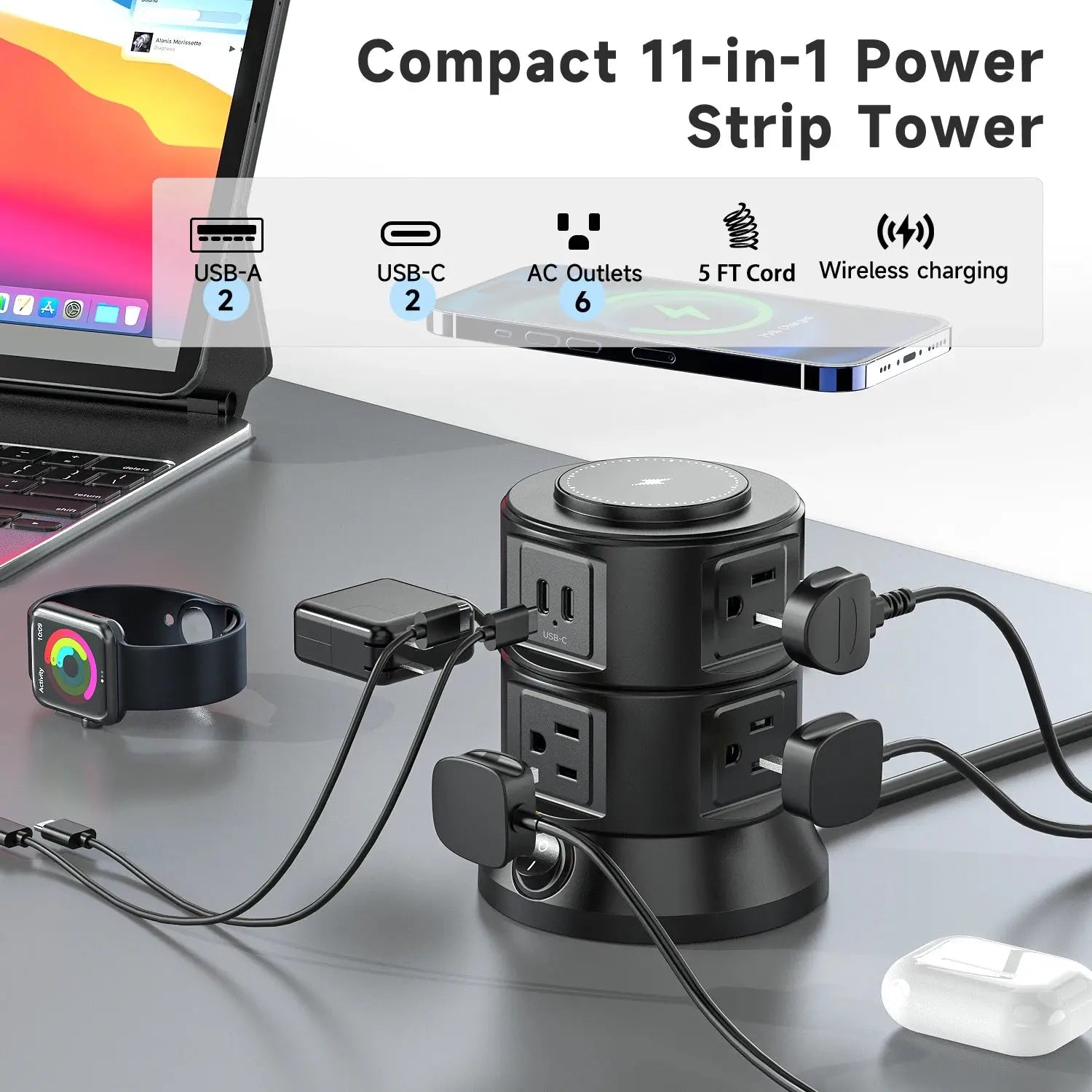 US Stock ETL Power Strip Surge Protector Outlet Extender withOutlets 4 USTowerB   6 Power Strip Flat Plug for Home/Office/School Zenn Organics Inc