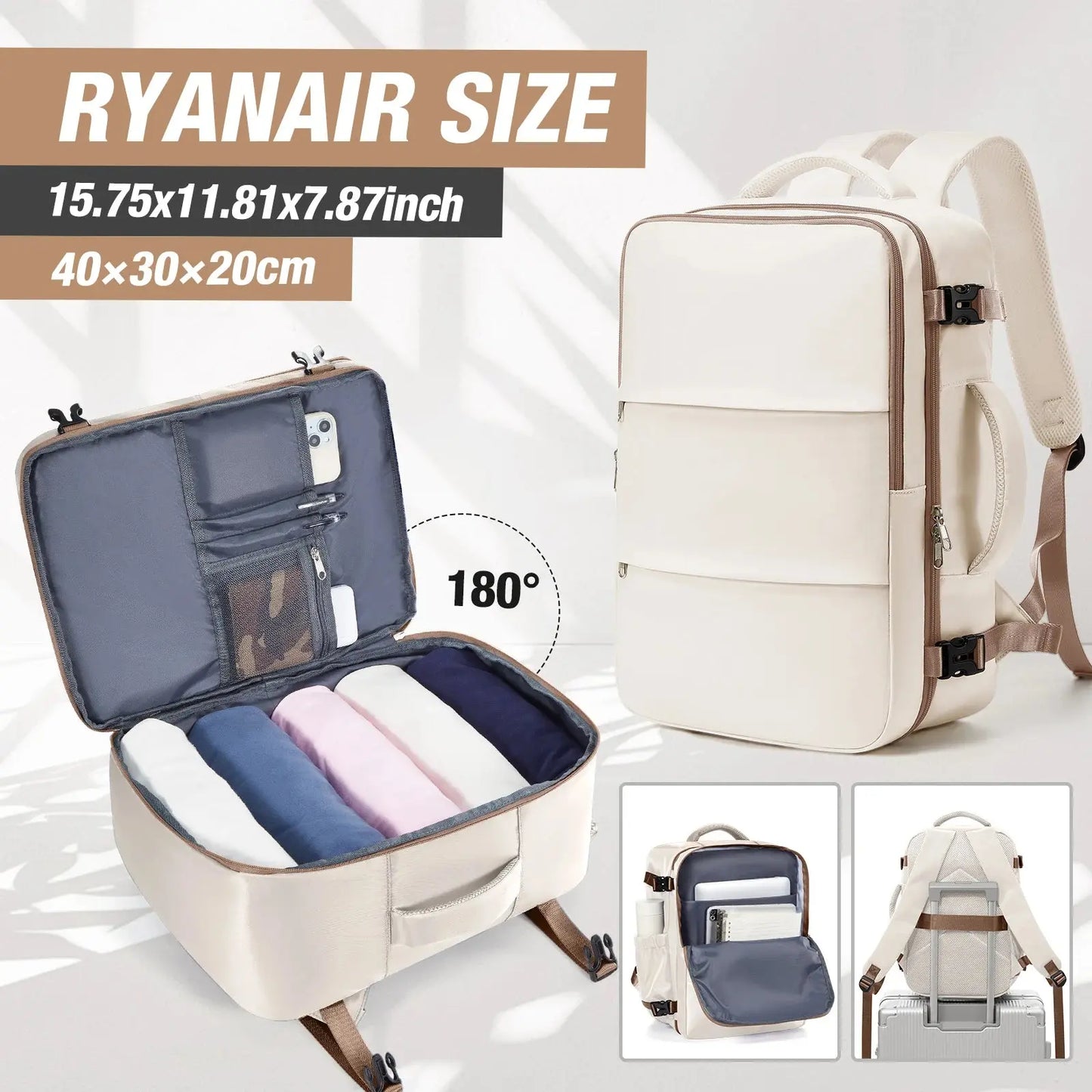 Ryanair 40x30x20 Luggage Cabin Bag, 40x30x20 Bag Men Women 15.6inch Laptop Bag Business  Travel Backpack，College School Backapck Zenn Organics Inc