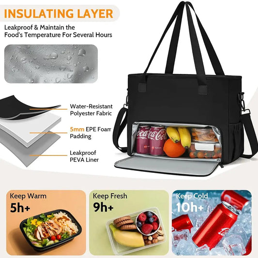 2 in 1 Lunch Tote Bag for Women with 15.6" Laptop Compartment Handbag Work Business lunch Insulated Shoulder Bag Thermal Bag ﻿ Zenn Organics Inc