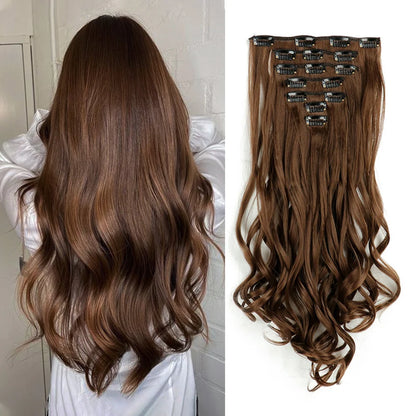 Clip In Hair Extensions 7 PCS Full Head 22 Inch Long Curly Wavy Synthetic Hair Pieces Natural Wavy For Women Girls Hair Zenn Organics Inc