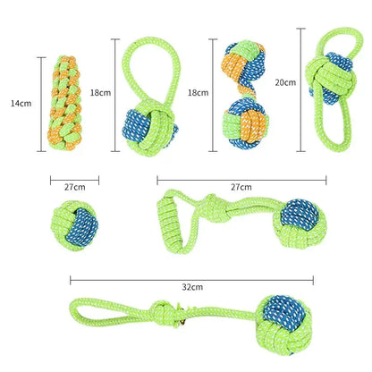 Zenn Organics Inc pet dog toy set with cotton rope and mini ball, ideal for small and large dogs to chew and play.