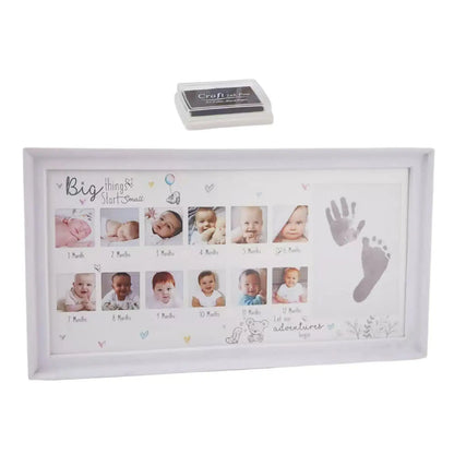 Baby Photo Frame Newborn DIY 0-12 Month Kids Gift My First Year Baby Shower Picture Frame with Ink Pad Footprint & Handprint Zenn Organics Inc