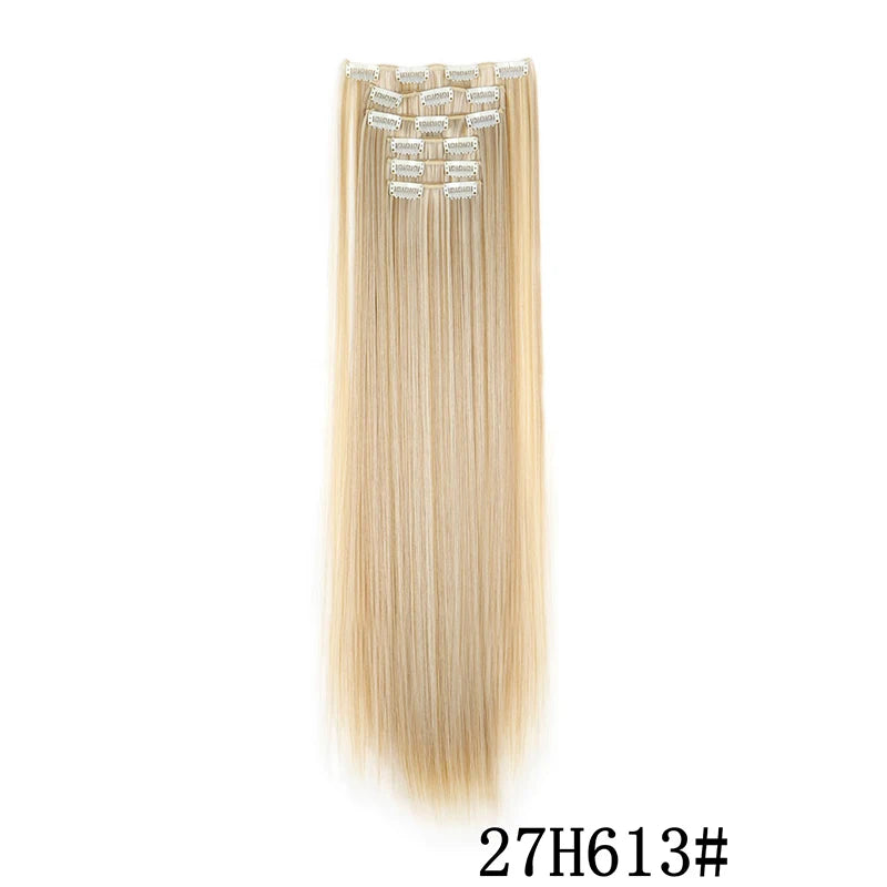 Synthetic Clips in Hair Extensions Long Straight Hairstyle Blonde Black Hairpieces Heat Resistant False Hair Daily Use Zenn Organics Inc