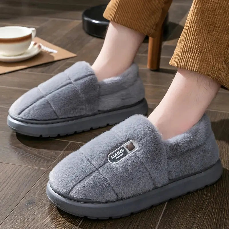 Men's slippers Winter Solid Color Wrap Heels Plush Slippers Non-slip Warm Women Men Home Casual Cotton Shoes Big Size 50 51 Zenn Organics Inc