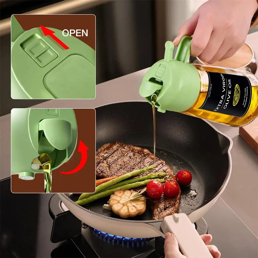 Oil Sprayer for Cooking,2in1 Olive Oil Dispenser Bottle for Kitchen with Stickers,16oz/470ml Premium Glass,Food-grade Oil Mister Zenn Organics Inc