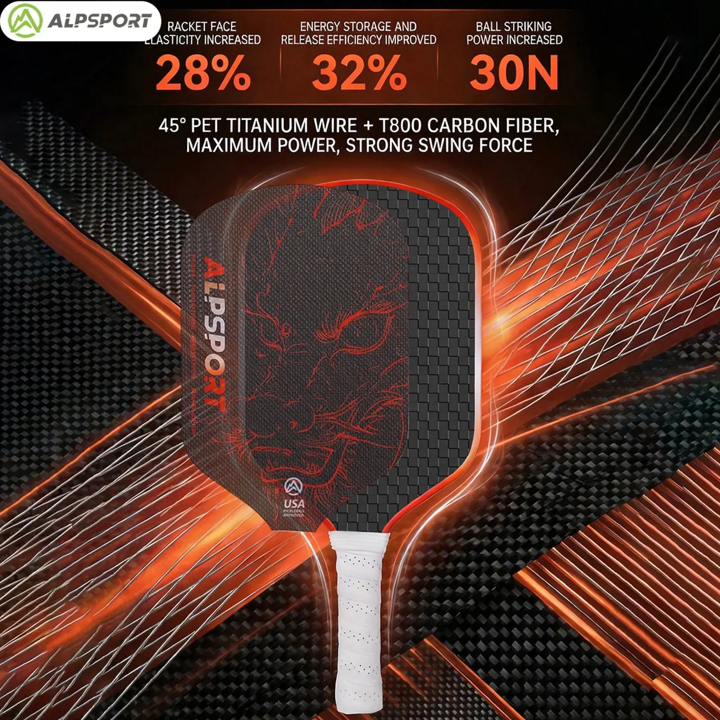 ALPSPORT Draca Pickleball Paddle 16mm Gen4 Core Thermoformed Titanium Alloy T800 Carbon Fiber Increases Spin & Power Zenn Organics Inc
