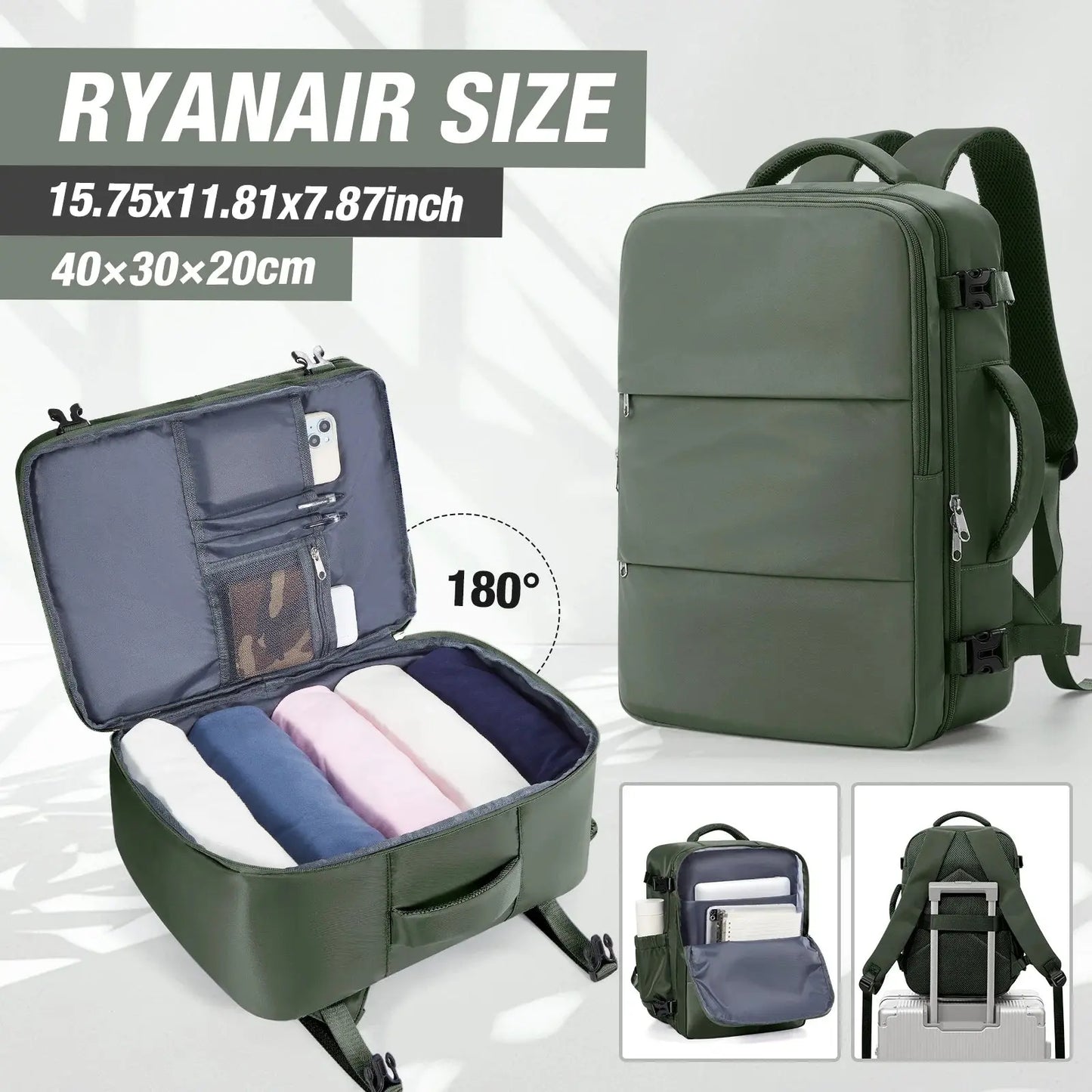 Ryanair 40x30x20 Luggage Cabin Bag, 40x30x20 Bag Men Women 15.6inch Laptop Bag Business  Travel Backpack，College School Backapck Zenn Organics Inc