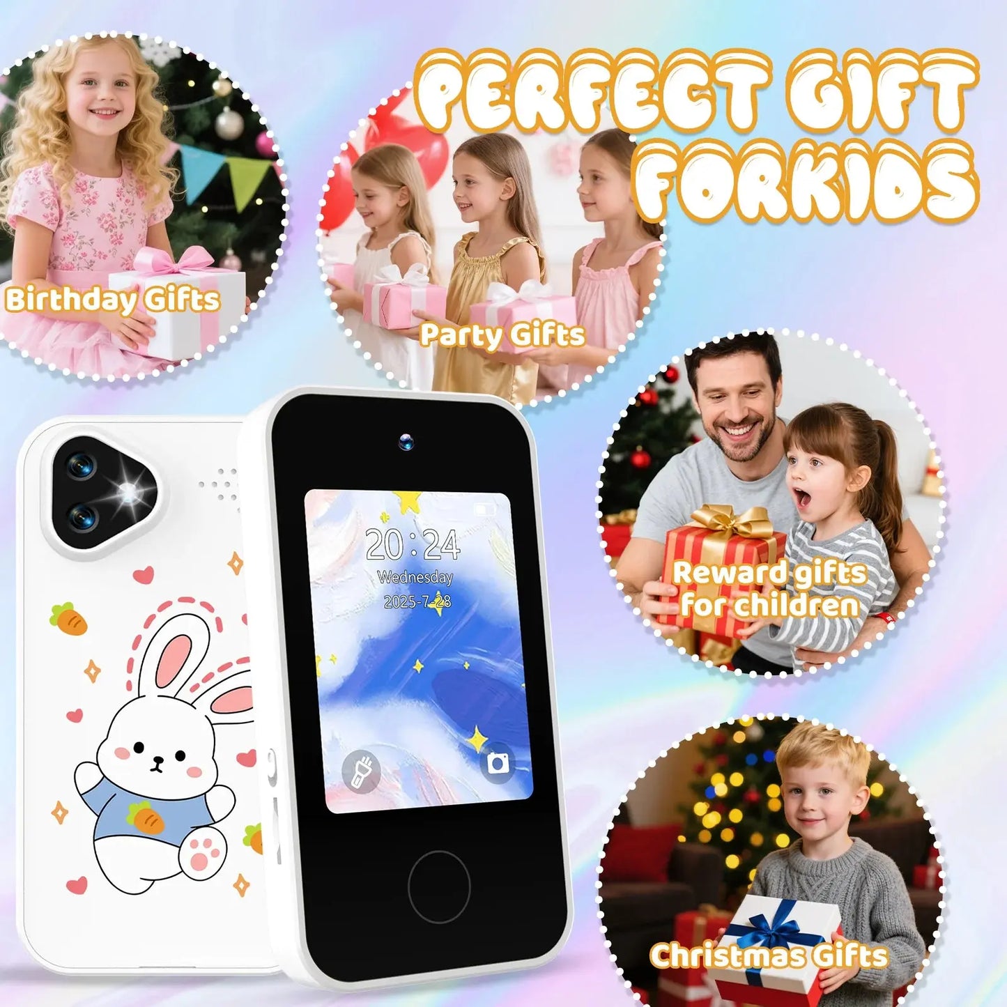 Kids Smart Phone with Dual Camera, 2.8" Touchscreen, 720P IPS Display, Battery, USB-C Charging, 4+ Years Old, prefer gift Zenn Organics Inc