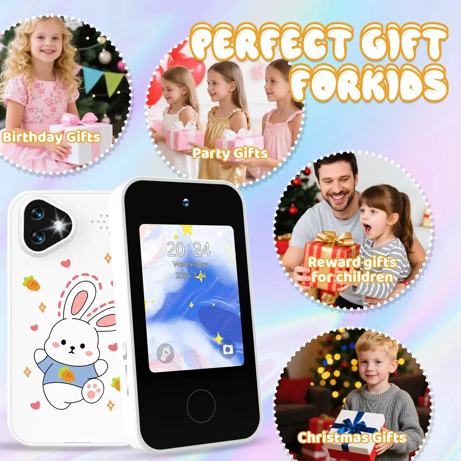 Kids Smart Phone with Dual Camera, 2.8" Touchscreen, 720P IPS Display, Battery, USB-C Charging, 4+ Years Old, prefer gift Zenn Organics Inc