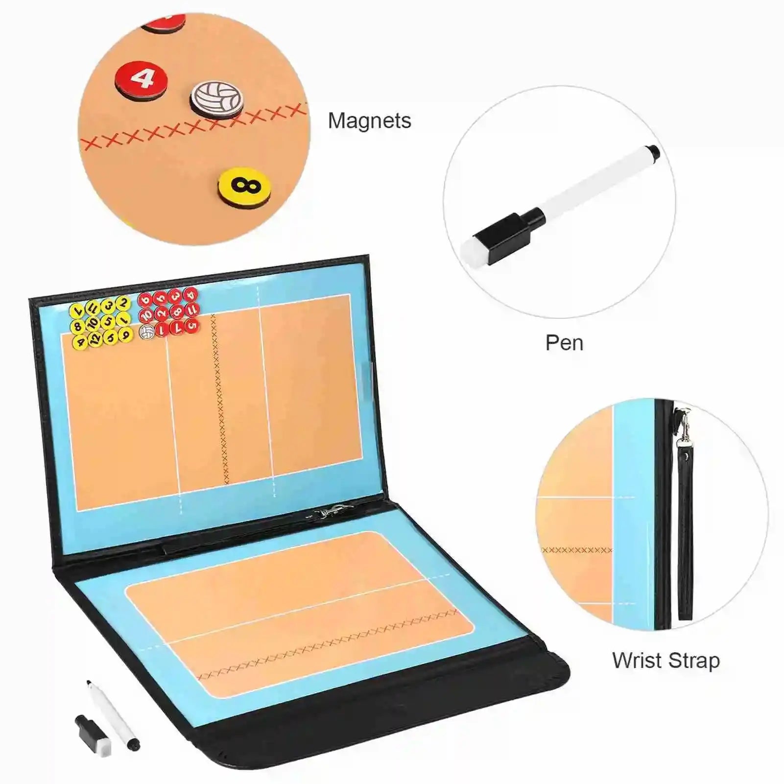 Volleyball  Board Foldable Volleyball Magnetic Tactic Board Coaching Strategy Board with Marker Pieces and 2-in-1 Pen Zenn Organics Inc