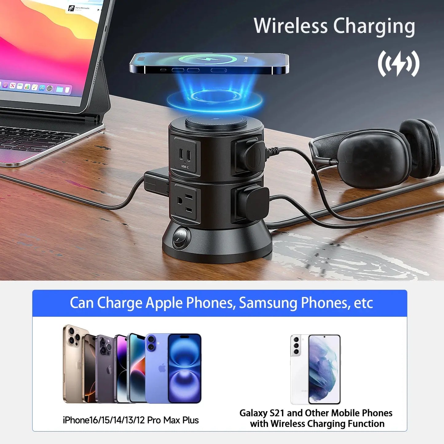 US Stock ETL Power Strip Surge Protector Outlet Extender withOutlets 4 USTowerB   6 Power Strip Flat Plug for Home/Office/School Zenn Organics Inc
