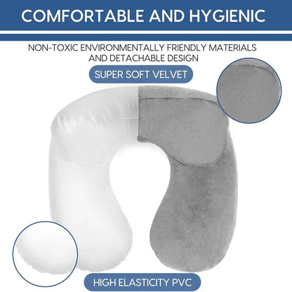 Inflatable Travel Pillow with Soft Velvet Cover & Carry Bag, Neck Support for Airplane, Car, Office & Adult Sleeping Zenn Organics Inc
