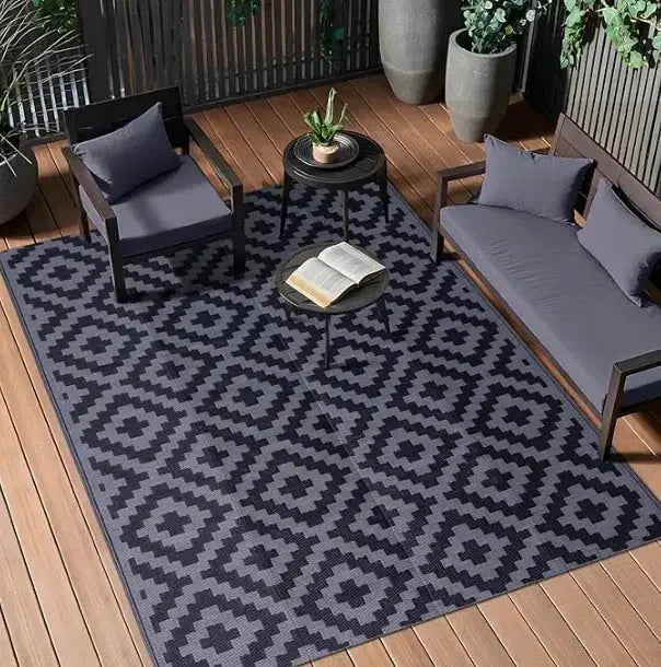 Outdoor Carpets for Camping RV Mat Outside Indoor Outdoor for Porch Deck Backyard Living Room Balcony Picnic Black White Rugs Zenn Organics Inc