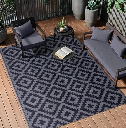 Outdoor Carpets for Camping RV Mat Outside Indoor Outdoor for Porch Deck Backyard Living Room Balcony Picnic Black White Rugs Zenn Organics Inc
