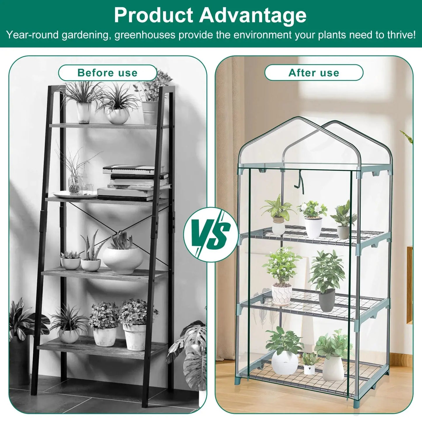 Garden Greenhouse 4 Tier Walk-in Green House Transparent Cover with Doors & Windows Small Waterproof Frost Without Iron Frame Zenn Organics Inc