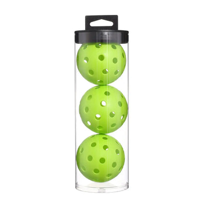 Set of three Zenn Organics pickleball balls with 40 holes each, designed for outdoor court training and recreational play.