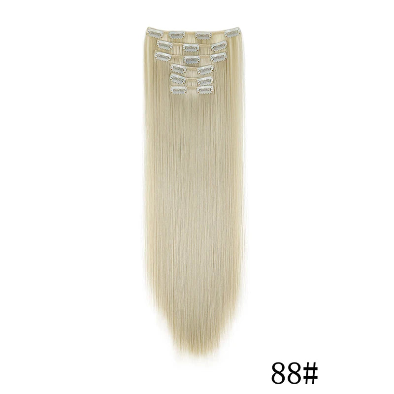 Synthetic Clips in Hair Extensions Long Straight Hairstyle Blonde Black Hairpieces Heat Resistant False Hair Daily Use Zenn Organics Inc