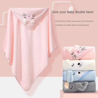 Super soft Zenn Organics Inc baby bath towel and hooded bathrobe with cartoon design, 80x80cm, made for newborns and children.