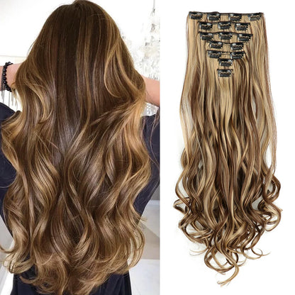 Clip In Hair Extensions 7 PCS Full Head 22 Inch Long Curly Wavy Synthetic Hair Pieces Natural Wavy For Women Girls Hair Zenn Organics Inc