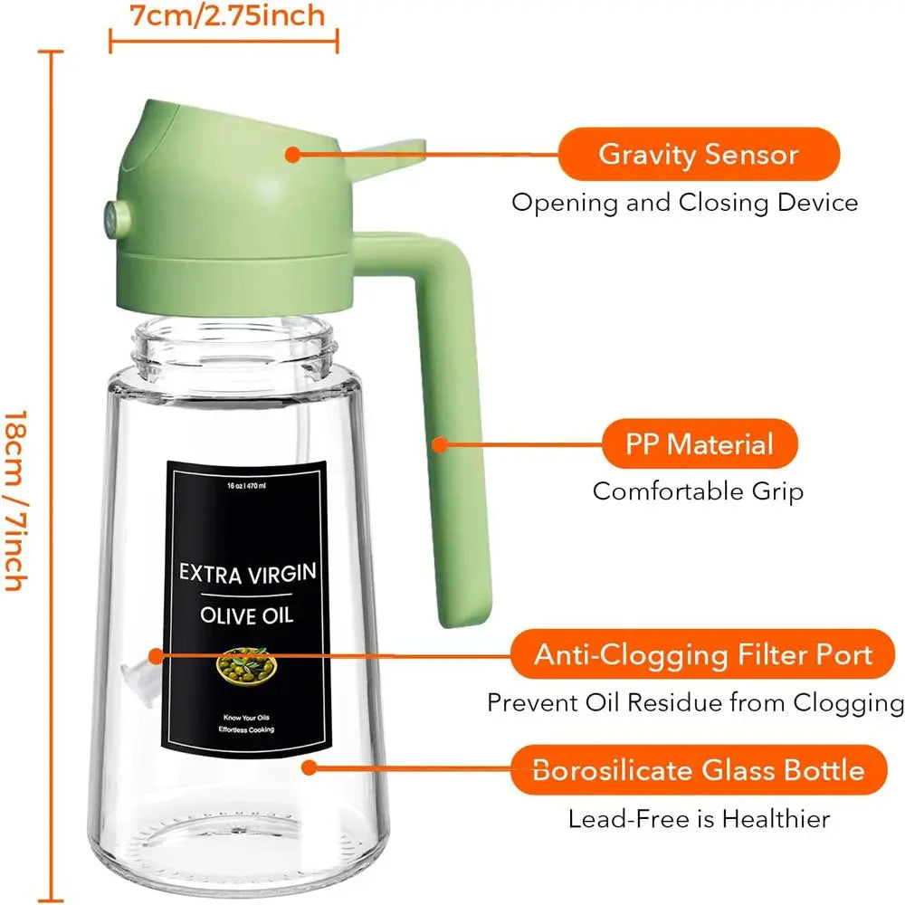 Oil Sprayer for Cooking,2in1 Olive Oil Dispenser Bottle for Kitchen with Stickers,16oz/470ml Premium Glass,Food-grade Oil Mister Zenn Organics Inc