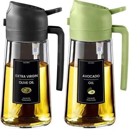 Oil Sprayer for Cooking,2in1 Olive Oil Dispenser Bottle for Kitchen with Stickers,16oz/470ml Premium Glass,Food-grade Oil Mister Zenn Organics Inc