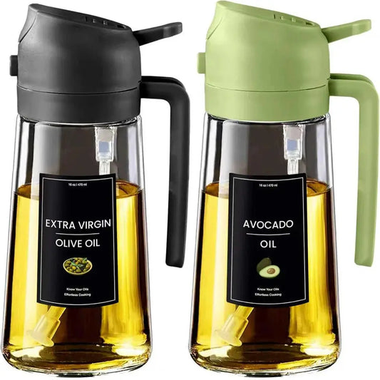 Oil Sprayer for Cooking,2in1 Olive Oil Dispenser Bottle for Kitchen with Stickers,16oz/470ml Premium Glass,Food-grade Oil Mister Zenn Organics Inc