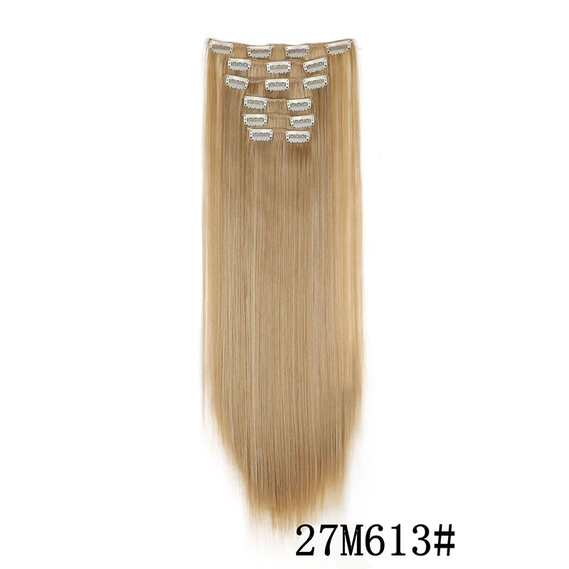 Synthetic Clips in Hair Extensions Long Straight Hairstyle Blonde Black Hairpieces Heat Resistant False Hair Daily Use Zenn Organics Inc