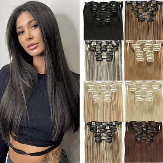 Synthetic Clips in Hair Extensions Long Straight Hairstyle Blonde Black Hairpieces Heat Resistant False Hair Daily Use Zenn Organics Inc