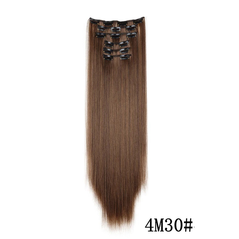 Synthetic Clips in Hair Extensions Long Straight Hairstyle Blonde Black Hairpieces Heat Resistant False Hair Daily Use Zenn Organics Inc