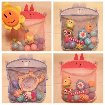 Baby shower toy storage mesh bag with cartoon animal shapes, ideal for bath toys and sand toys, by Zenn Organics Inc.