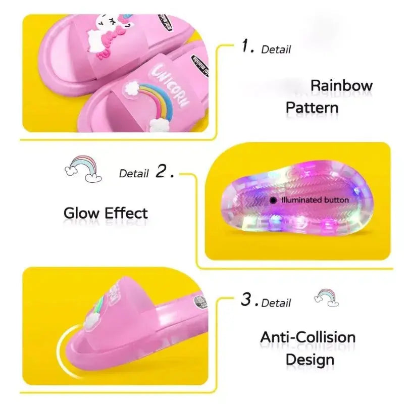 Children‘s Boys Girls Slippers Cartoon Unicorn Animals Prints Shoes Lighted Fashion Cute Shoes Bathroom Kids Toddler Slippers Zenn Organics Inc
