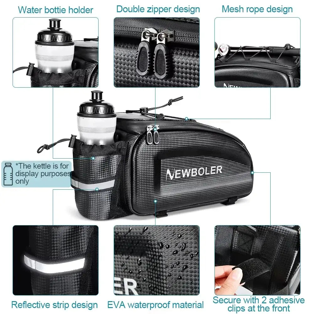 NEWBOLER Hard Shell Bicycle Trunk Bag Large Capacity Bike Shoulder Bag Waterproof Bike Rear Seat Rack Bag For MTB Cycling E-Bike Zenn Organics Inc
