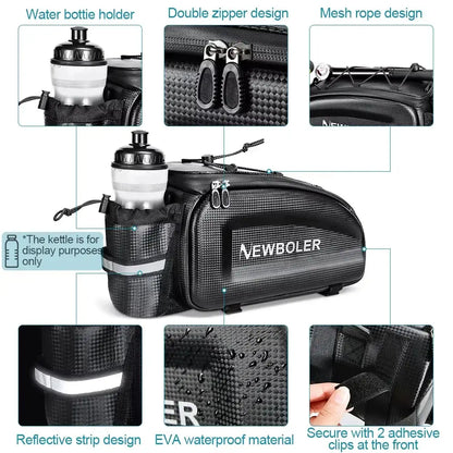 NEWBOLER Hard Shell Bicycle Trunk Bag Large Capacity Bike Shoulder Bag Waterproof Bike Rear Seat Rack Bag For MTB Cycling E-Bike Zenn Organics Inc