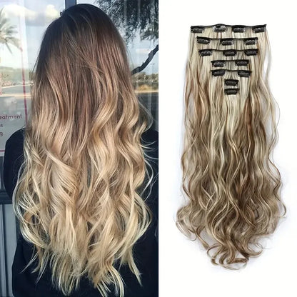 Clip In Hair Extensions 7 PCS Full Head 22 Inch Long Curly Wavy Synthetic Hair Pieces Natural Wavy For Women Girls Hair Zenn Organics Inc