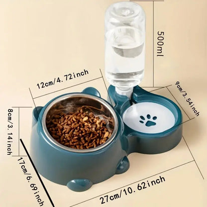Automatic pet feeder and water dispenser by Zenn Organics Inc, with slanted mouth for easy feeding for cats and dogs