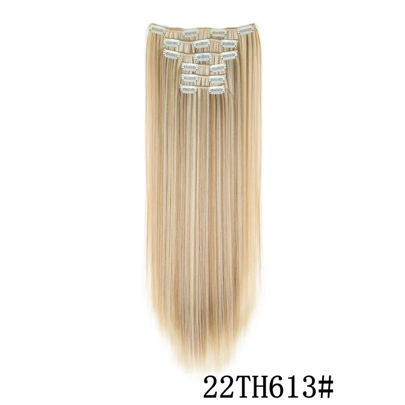 Synthetic Clips in Hair Extensions Long Straight Hairstyle Blonde Black Hairpieces Heat Resistant False Hair Daily Use Zenn Organics Inc