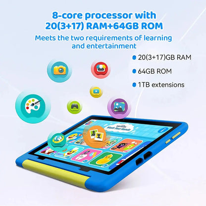 Kid Tablet Android 15 Tablet for Kids 10 inch 20GB+64GB 8-Core with Case 1TB TF Expandable for Toddler Children Parental Control Zenn Organics Inc