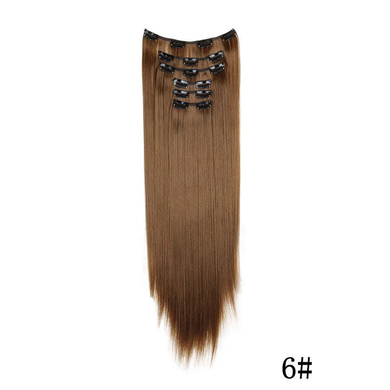 Synthetic Clips in Hair Extensions Long Straight Hairstyle Blonde Black Hairpieces Heat Resistant False Hair Daily Use Zenn Organics Inc